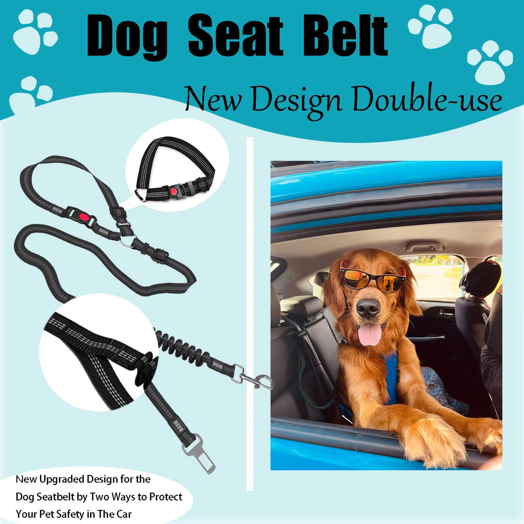 Dog Seat Belt,Updated Dual-Use Dog Seatbelt for Vehicle Headrests, Dog Car Leash - Bungee Retractable Adjustable for Your Pet, P